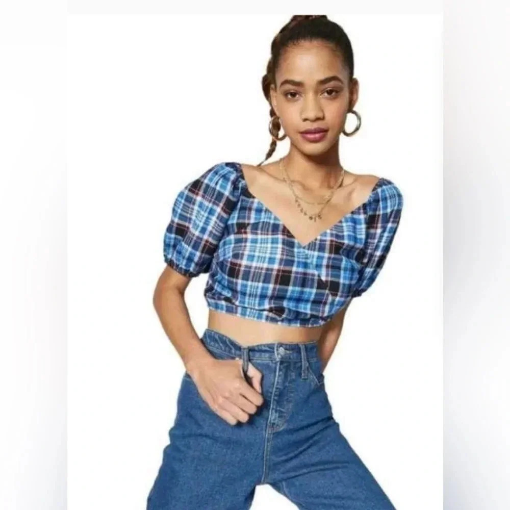 Wild Fable Cropped Plaid Short Sleeve Top Size XXL